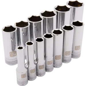 Dynamic Tools 3/8in. Drive 13 Piece 6 Point Deep SAE Socket Set 1/4in. – 1in. D010001