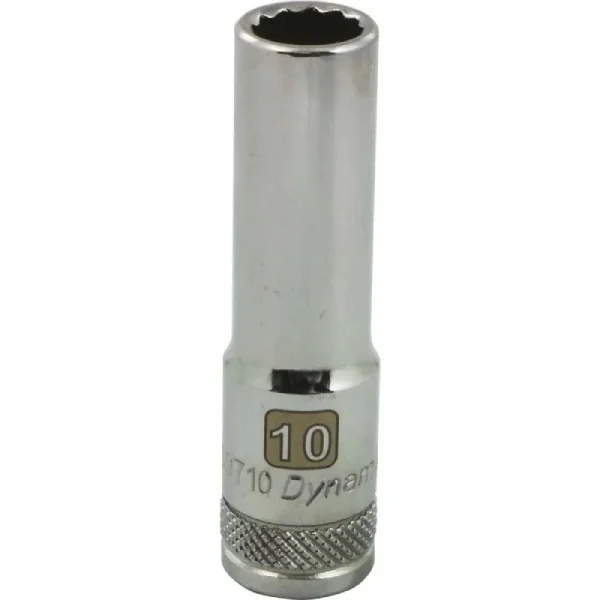 Dynamic Tools 3/8in. Drive 12 Point Metric 10mm Deep Length Chrome Finish Socket D009710