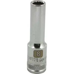Dynamic Tools 3/8in. Drive 12 Point Metric 8mm Deep Length Chrome Finish Socket D009708