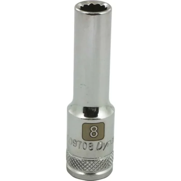 Dynamic Tools 3/8in. Drive 12 Point Metric 8mm Deep Length Chrome Finish Socket D009708