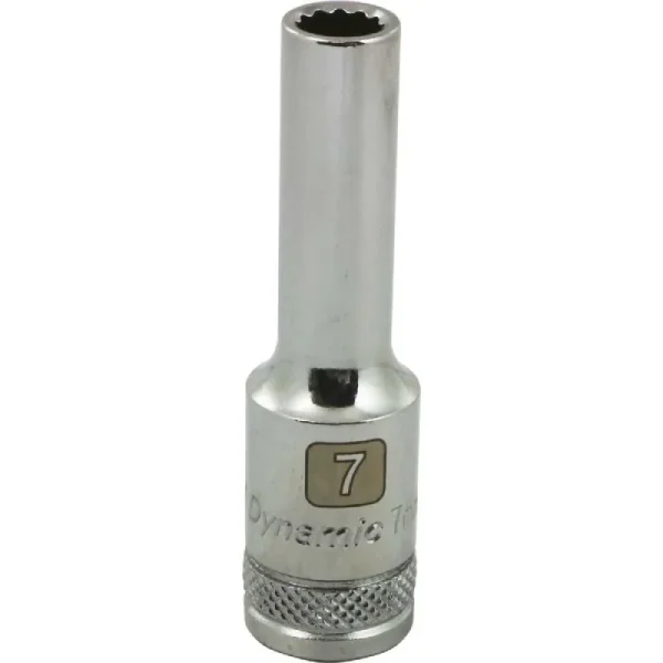 Dynamic Tools 3/8in. Drive 12 Point Metric 7mm Deep Length Chrome Finish Socket D009707