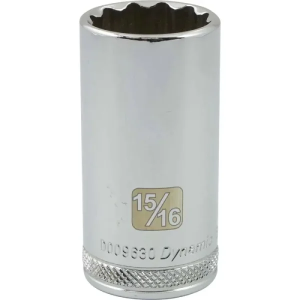 Dynamic Tools 3/8in. Drive 12 Point SAE 15/16in. Deep Length Chrome Finish Socket D009630