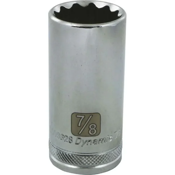 Dynamic Tools 3/8in. Drive 12 Point SAE 7/8in. Deep Length Chrome Finish Socket D009628