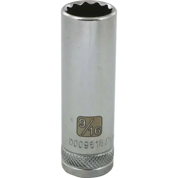 Dynamic Tools 3/8in. Drive 12 Point SAE 9/16in. Deep Length Chrome Finish Socket D009618