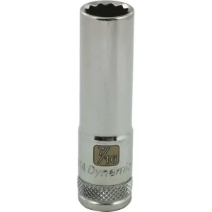 Dynamic Tools 3/8in. Drive 12 Point SAE 7/16in. Deep Length Chrome Finish Socket D009614