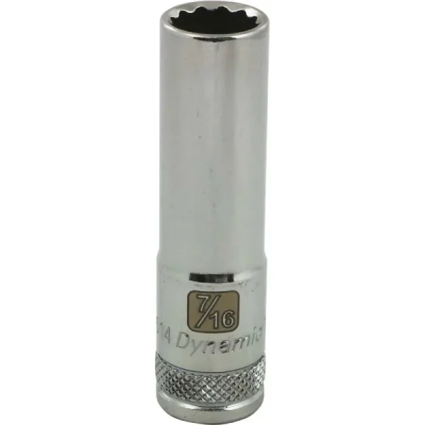 Dynamic Tools 3/8in. Drive 12 Point SAE 7/16in. Deep Length Chrome Finish Socket D009614