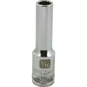 Dynamic Tools 3/8in. Drive 12 Point SAE 5/16in. Deep Length Chrome Finish Socket D009610