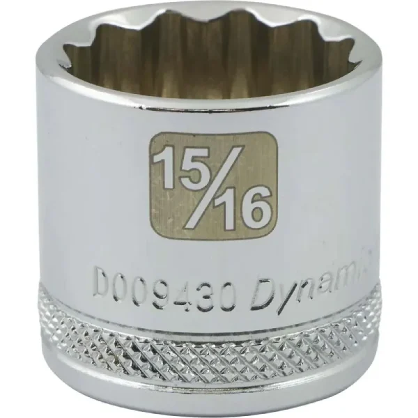 Dynamic Tools 3/8in. Drive 12 Point SAE 15/16in. Standard Length Chrome Finish Socket D009430