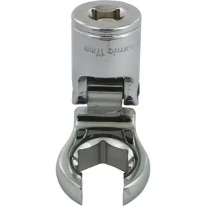 Dynamic Tools 3/8in. Drive Metric 17mm Flex Head Crow Foot Flare Nut Socket Chrome Finish D008767
