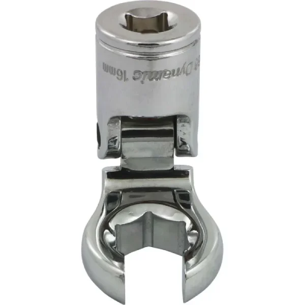 Dynamic Tools 3/8in. Drive Metric 16mm Flex Head Crow Foot Flare Nut Socket Chrome Finish D008766