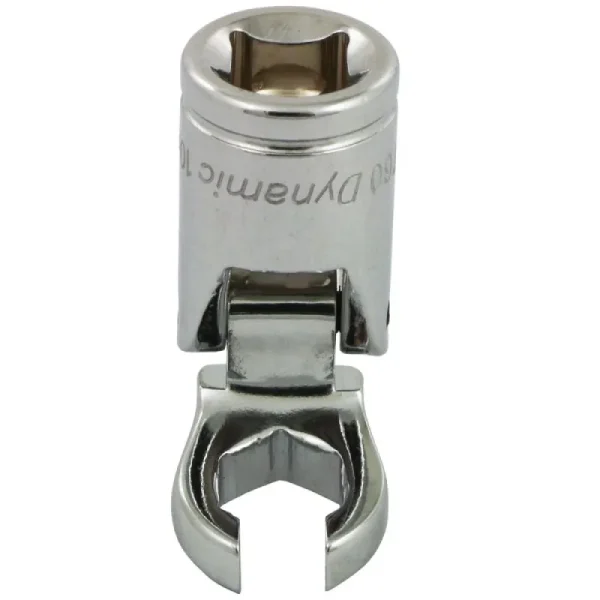 Dynamic Tools 3/8in. Drive Metric 10mm Flex Head Crow Foot Flare Nut Socket Chrome Finish D008760