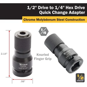 Titan Tools 1/2-Inch Drive To 1/4-Inch Hex Drive Quick Change Adapter (12039) - view 2