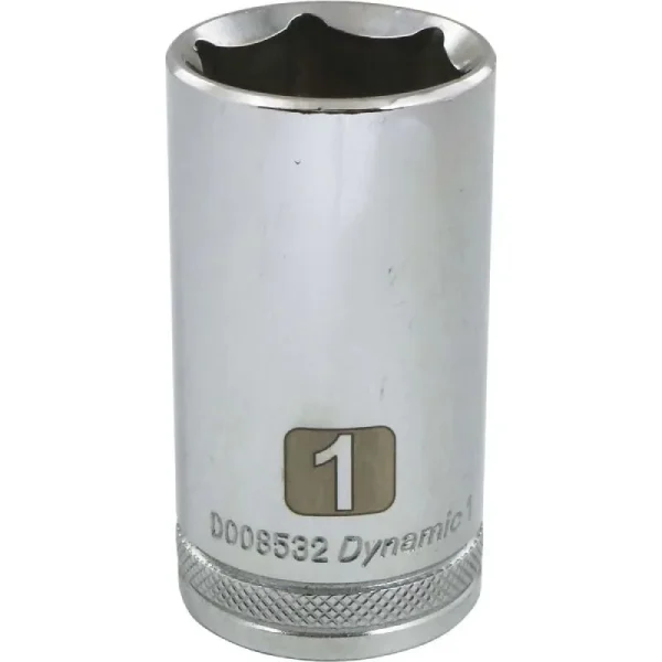 Dynamic Tools 3/8in. Drive 6 Point SAE 1in. Deep Length Chrome Finish Socket D008532