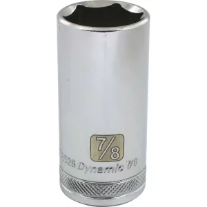Dynamic Tools 3/8in. Drive 6 Point SAE 7/8in. Deep Length Chrome Finish Socket D008528