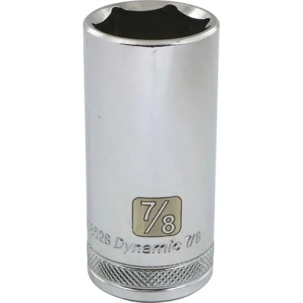 Dynamic Tools 3/8in. Drive 6 Point SAE 7/8in. Deep Length Chrome Finish Socket D008528
