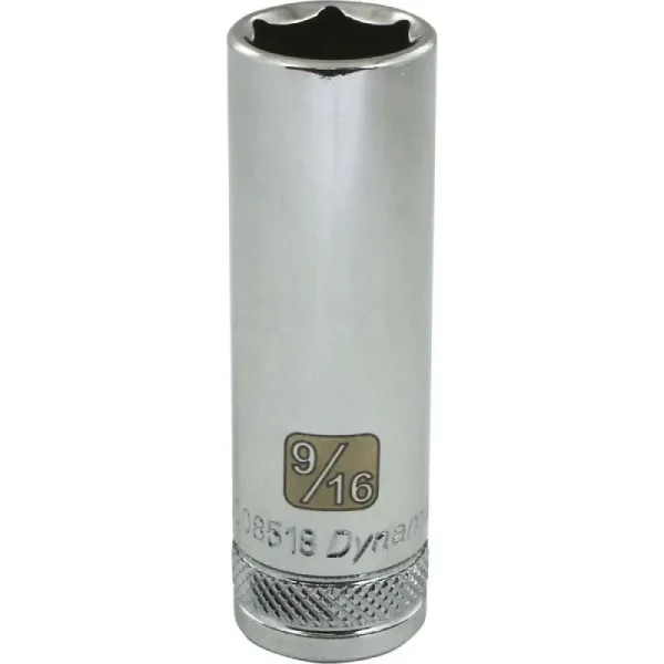 Dynamic Tools 3/8in. Drive 6 Point SAE 9/16in. Deep Length Chrome Finish Socket D008518