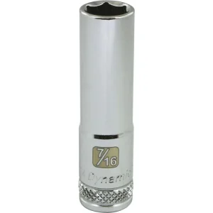 Dynamic Tools 3/8in. Drive 6 Point SAE 7/16in. Deep Length Chrome Finish Socket D008514