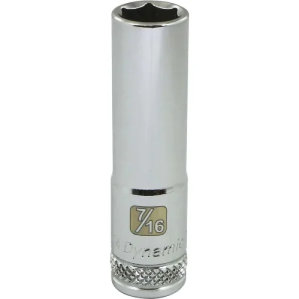 Dynamic Tools 3/8in. Drive 6 Point SAE 7/16in. Deep Length Chrome Finish Socket D008514