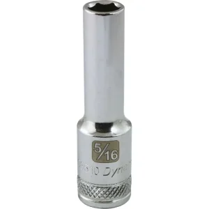 Dynamic Tools 3/8in. Drive 6 Point SAE 5/16in. Deep Length Chrome Finish Socket D008510