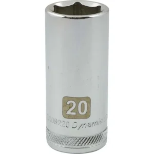 Dynamic Tools 3/8in. Drive 6 Point Metric 20mm Deep Length Chrome Finish Socket D008220