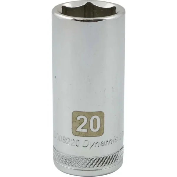 Dynamic Tools 3/8in. Drive 6 Point Metric 20mm Deep Length Chrome Finish Socket D008220