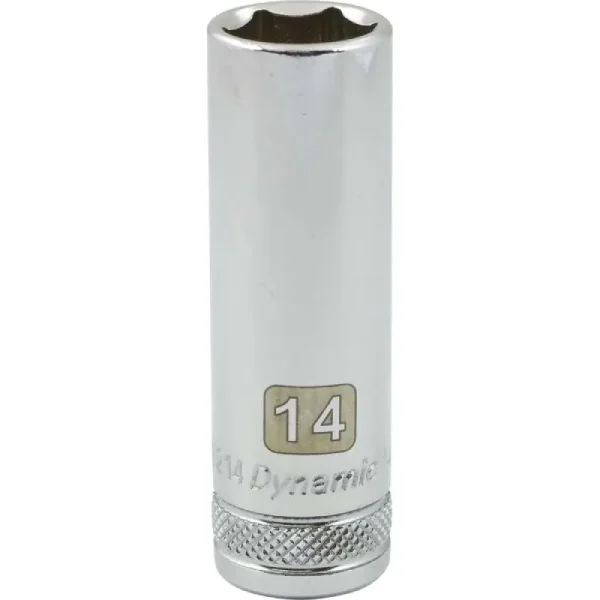 Dynamic Tools 3/8in. Drive 6 Point Metric 14mm Deep Length Chrome Finish Socket D008214