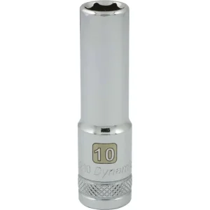 Dynamic Tools 3/8in. Drive 6 Point Metric 10mm Deep Length Chrome Finish Socket D008210