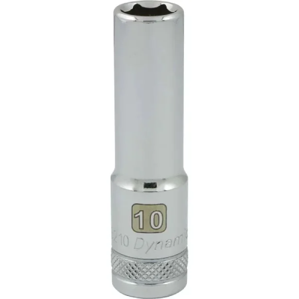 Dynamic Tools 3/8in. Drive 6 Point Metric 10mm Deep Length Chrome Finish Socket D008210
