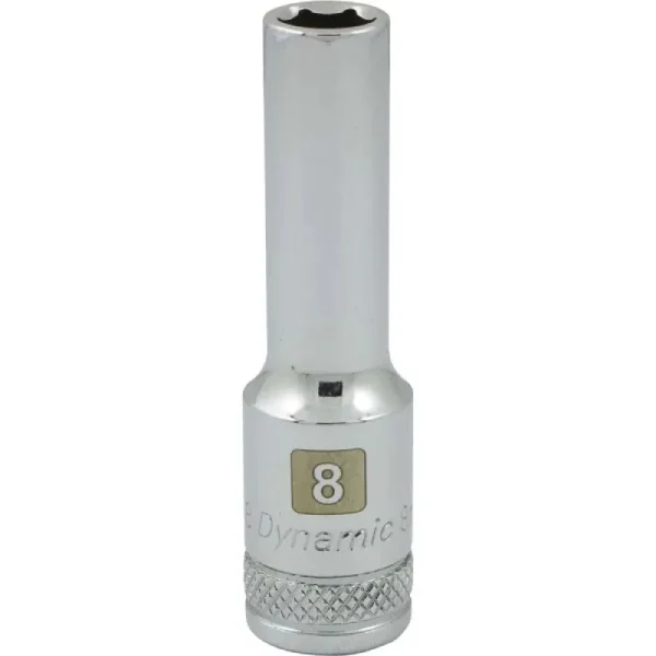Dynamic Tools 3/8in. Drive 6 Point Metric 8mm Deep Length Chrome Finish Socket D008208