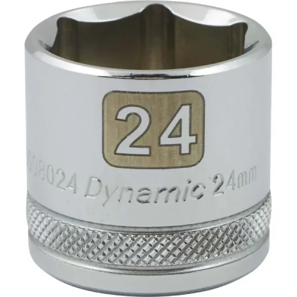 Dynamic Tools 3/8in. Drive 6 Point Metric 24mm Standard Length Chrome Finish Socket D008024