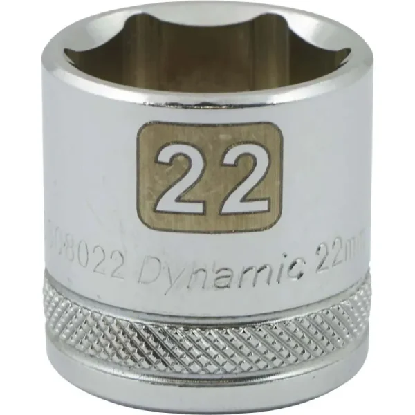 Dynamic Tools 3/8in. Drive 6 Point Metric 22mm Standard Length Chrome Finish Socket D008022
