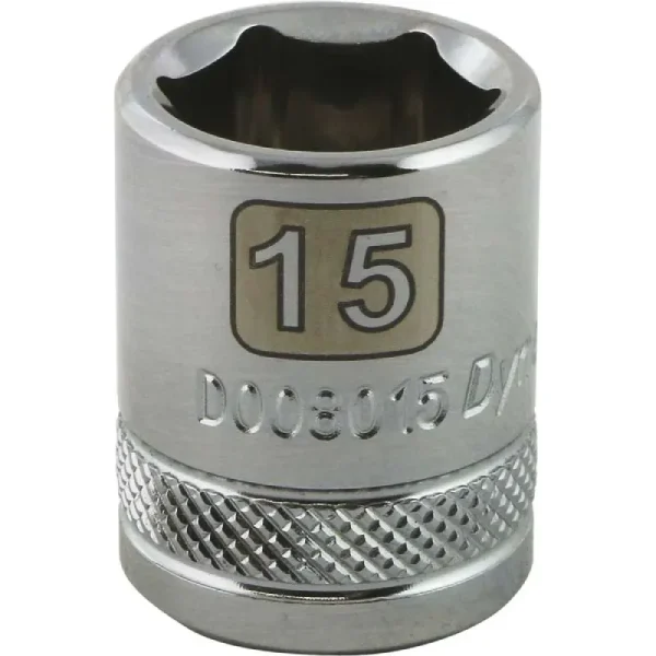 Dynamic Tools 3/8in. Drive 6 Point Metric 15mm Standard Length Chrome Finish Socket D008015