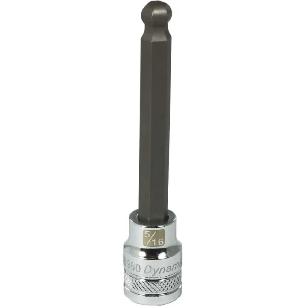 Dynamic Tools 3/8in. Drive SAE Hex Head 5/16in. Long Ball Nose Chrome Finish Socket D006960