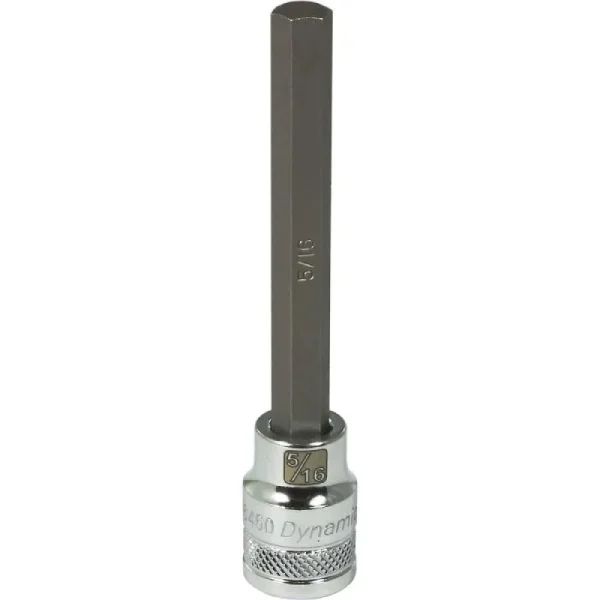 Dynamic Tools 3/8in. Drive SAE Hex Head 5/16in. Long Bit Chrome Finish Socket D006460