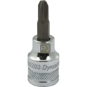 Dynamic Tools 3/8in. Drive Phillips Head Ph#3 Bit Standard Length Chrome Finish Socket D006203