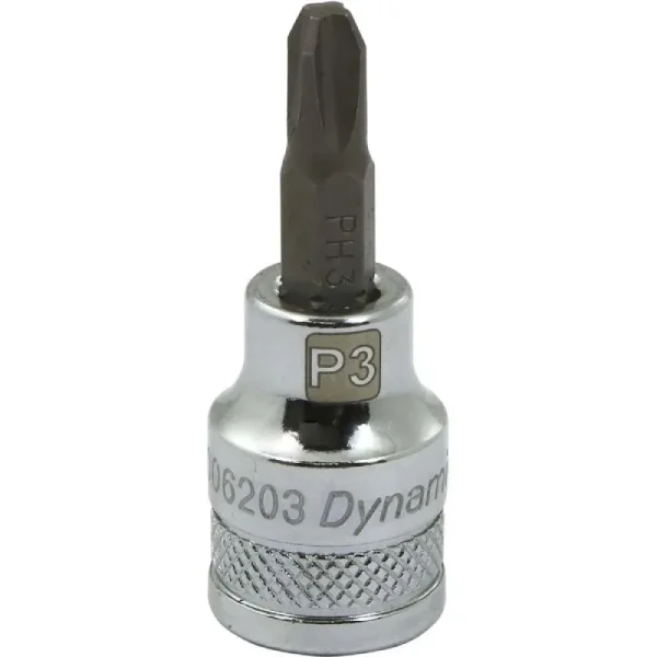 Dynamic Tools 3/8in. Drive Phillips Head Ph#3 Bit Standard Length Chrome Finish Socket D006203