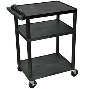 Luxor Workspaces Av Utility Cart, Three Flat Shelves, Black; 34″ H (LP34E-B)