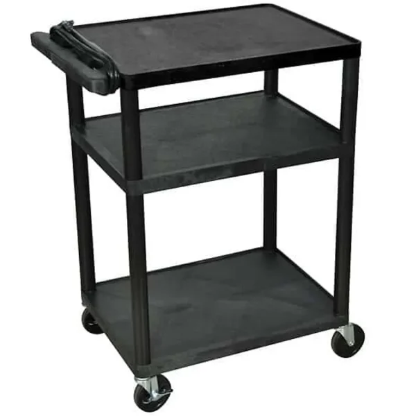Luxor Workspaces Av Utility Cart, Three Flat Shelves, Black; 34″ H (LP34E-B)