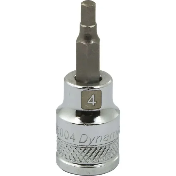 Dynamic Tools 3/8in. Drive Metric Hex Head 4mm Bit Standard Length Chrome Finish Socket D006004