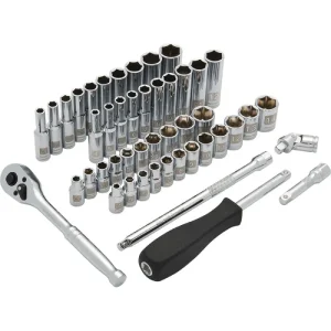 Dynamic Tools 1/4in. Drive 47 Piece 6 Point SAE/Metric Standard/Deep Socket Set 3/16in. – 9/16in. 4m