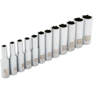 Dynamic Tools 1/4in. Drive 12 Piece 6 Point Deep Metric Socket Set 4mm – 14mm D004003