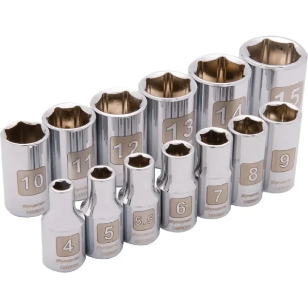 Dynamic Tools 1/4in. Drive 13 Piece 6 Point Standard Metric Socket Set 4mm – 15mm D004002