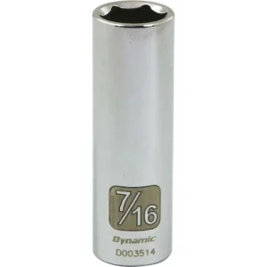 Dynamic Tools 1/4in. Drive 6 Point SAE 7/16in. Deep Length Chrome Finish Socket D003514