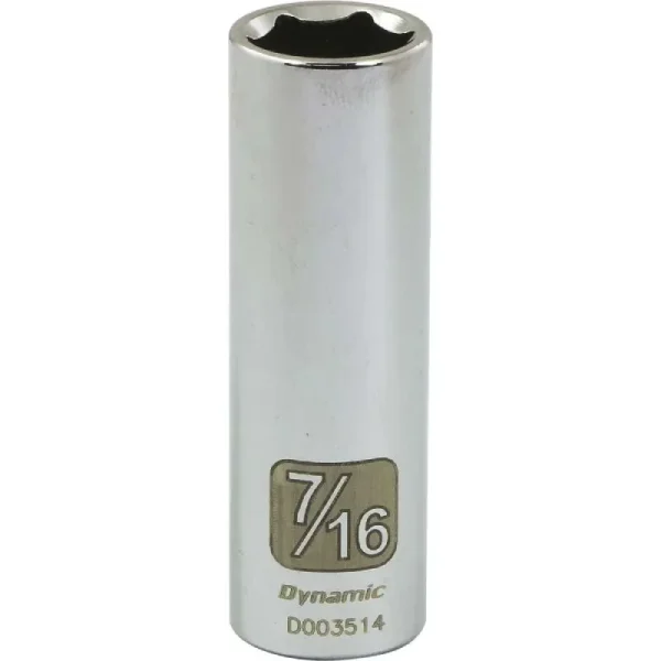 Dynamic Tools 1/4in. Drive 6 Point SAE 7/16in. Deep Length Chrome Finish Socket D003514