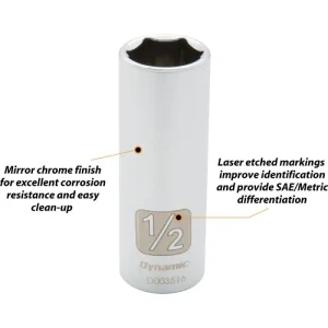 Dynamic Tools 1/4in. Drive 6 Point SAE 7/16in. Deep Length Chrome Finish Socket D003514 - view 2