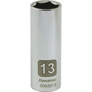 Dynamic Tools 1/4in. Drive 6 Point Metric 13mm Deep Length Chrome Finish Socket D003213