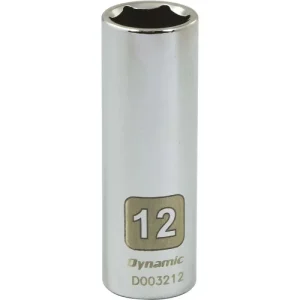 Dynamic Tools 1/4in. Drive 6 Point Metric 12mm Deep Length Chrome Finish Socket D003212