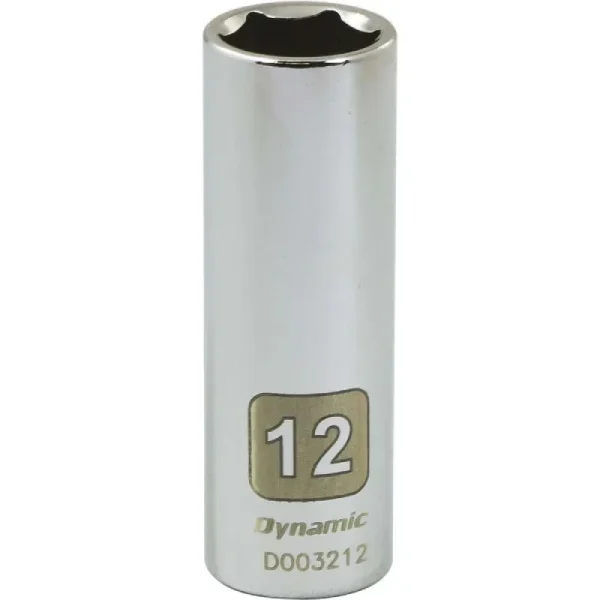 Dynamic Tools 1/4in. Drive 6 Point Metric 12mm Deep Length Chrome Finish Socket D003212