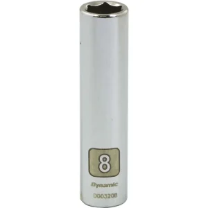 Dynamic Tools 1/4in. Drive 6 Point Metric 8mm Deep Length Chrome Finish Socket D003208