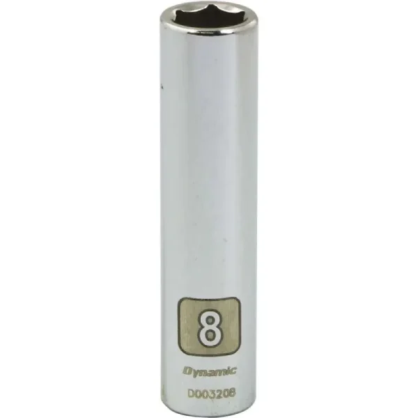 Dynamic Tools 1/4in. Drive 6 Point Metric 8mm Deep Length Chrome Finish Socket D003208